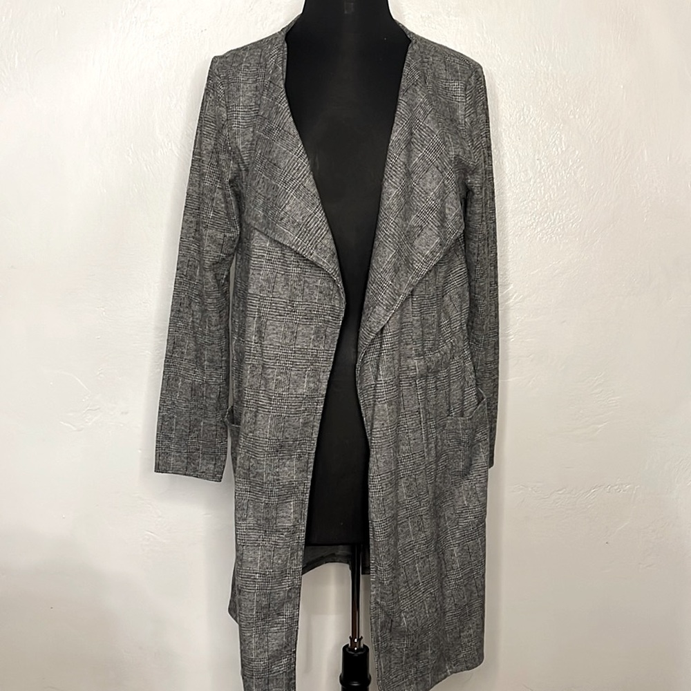 Ivoire Women’s Gray Plaid Open Front Cardigan Size Medium